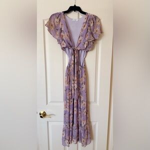 NWOT Sage Lavender Floral Tie-Front Maxi Dress
